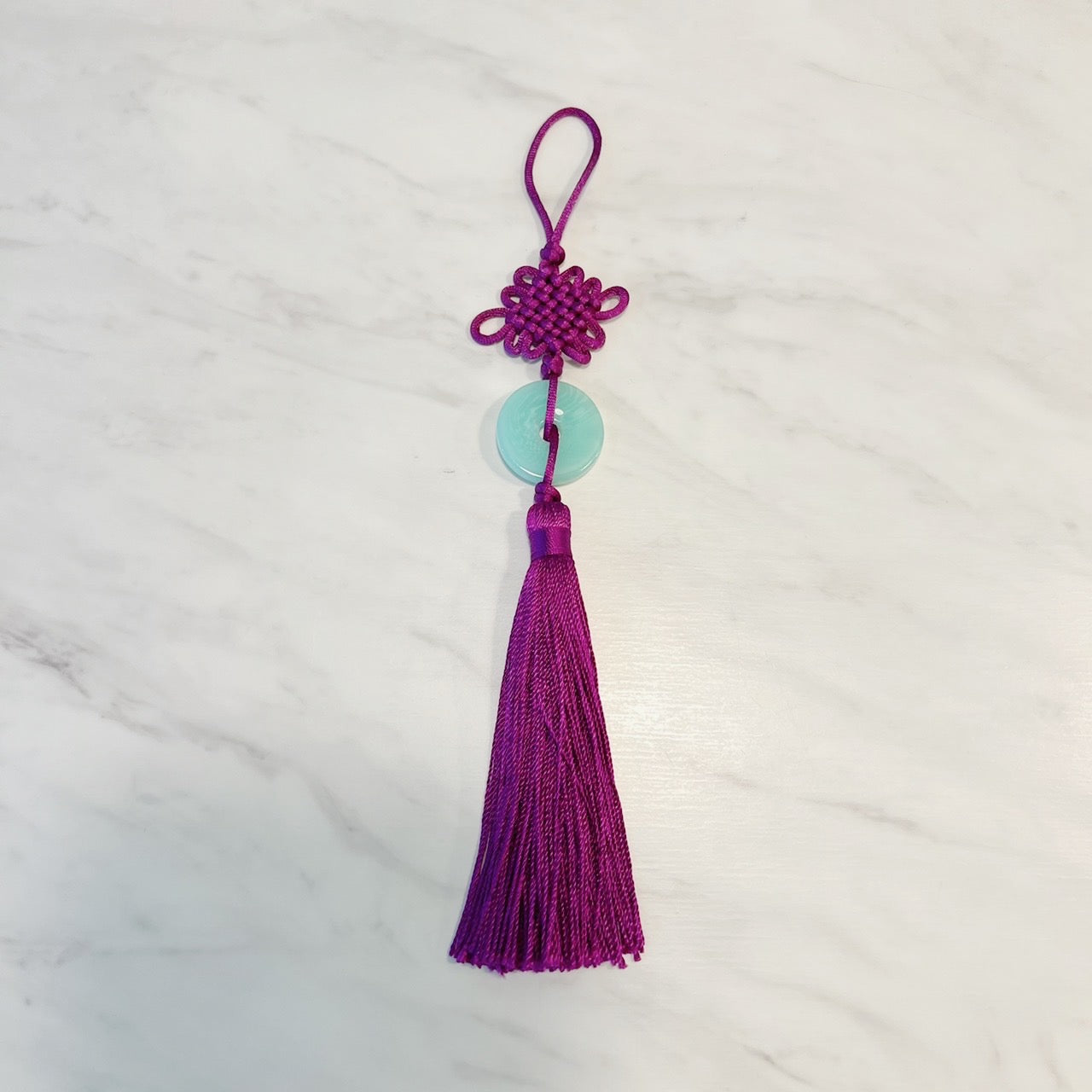 グッドラックノットタッセル 赤紫&ジェイド