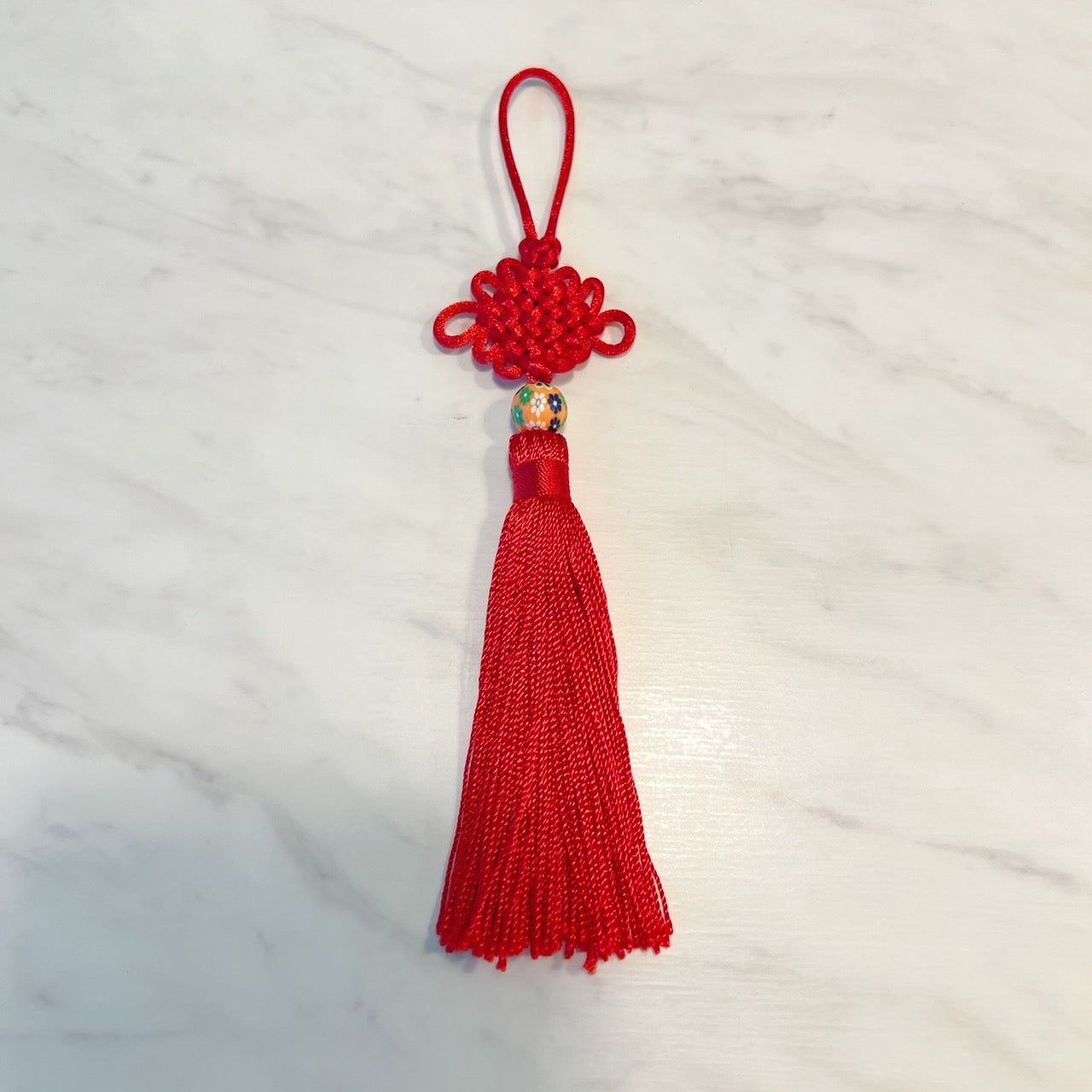 グッドラックノットタッセル レッド&ビーズ