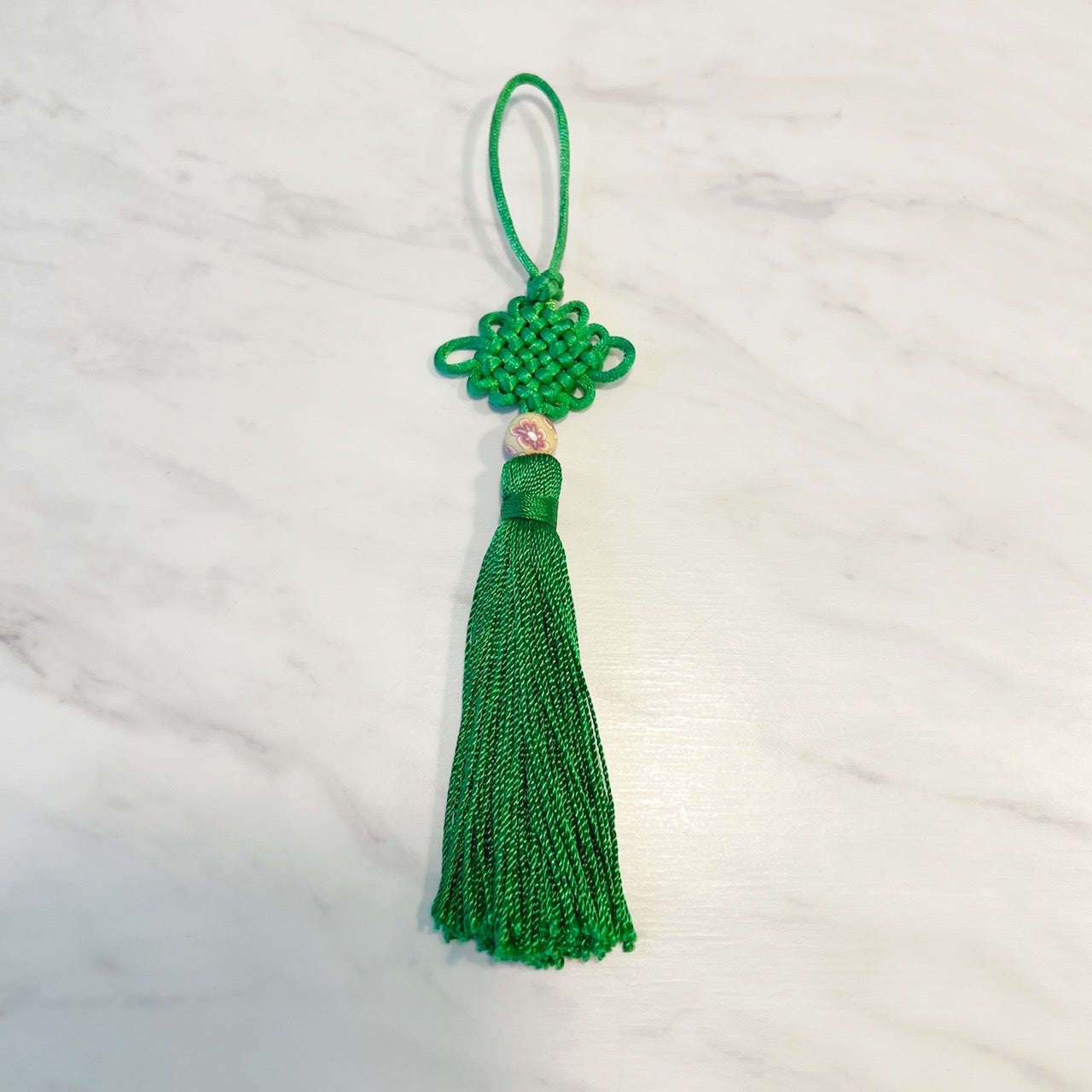 グッドラックノットタッセル グリーン&ビーズ