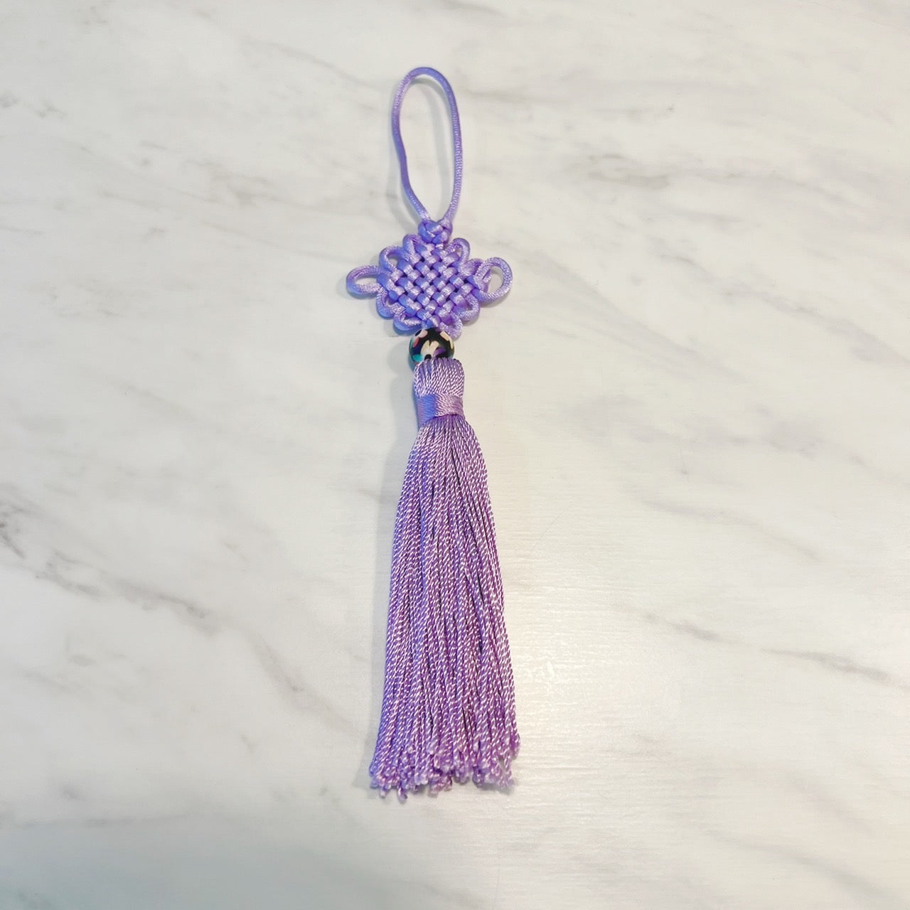 グッドラックノットタッセル パステルパープル&ビーズ