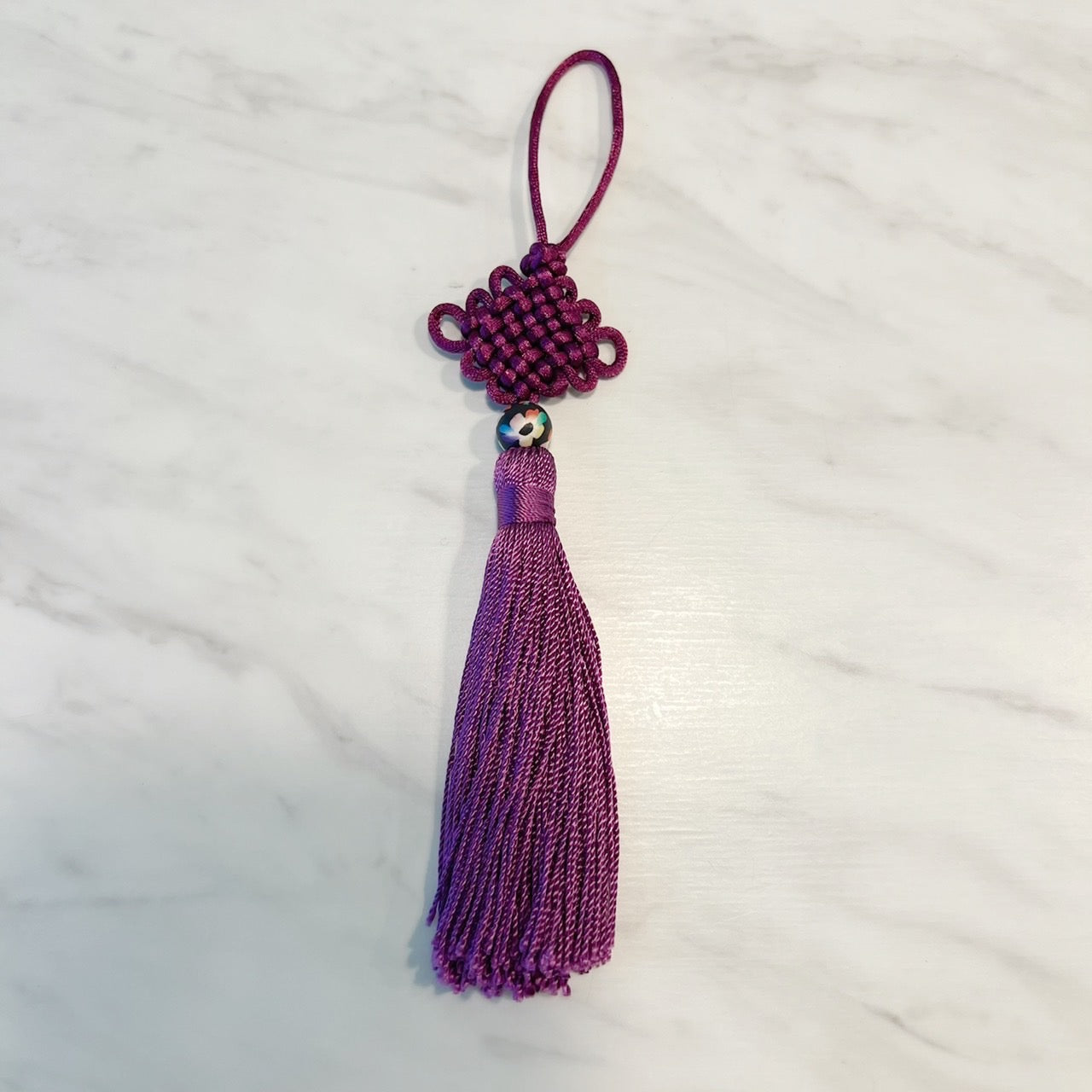 グッドラックノットタッセル 赤紫&ビーズ